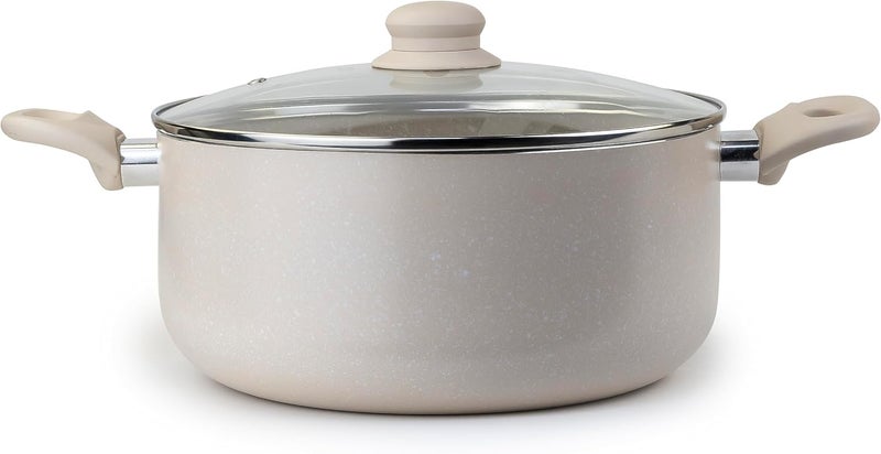 WILSON Oak Casserole with Lid and Marble Coating, Soft Touch Handle, Stew Pot Suitable for Gas, Electric, and Ceramic Stove Dutch Oven - 26cm – Cream - Image 1